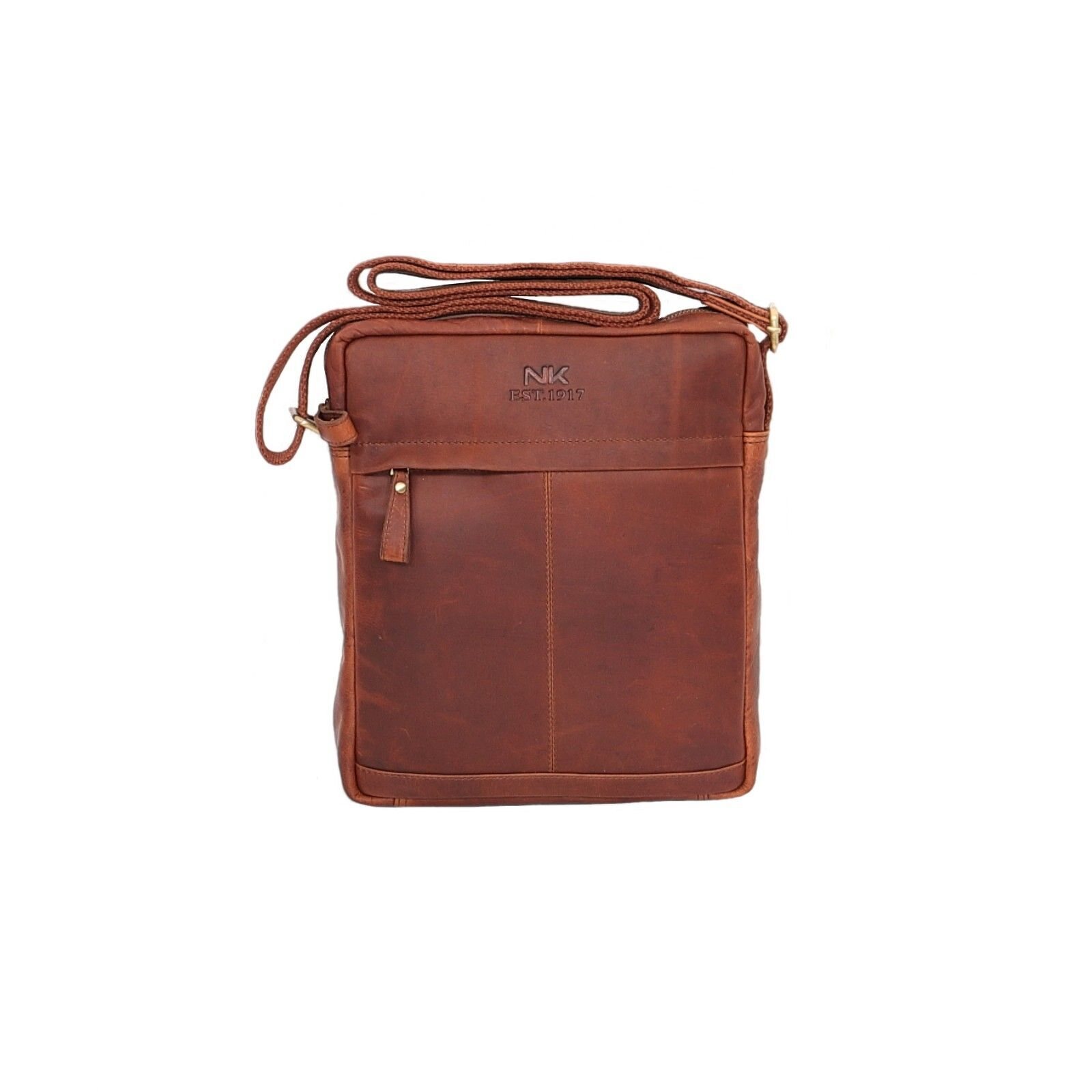 NK1917 Nahkainen olkalaukku rustico, Keskikokoinen Ruskea